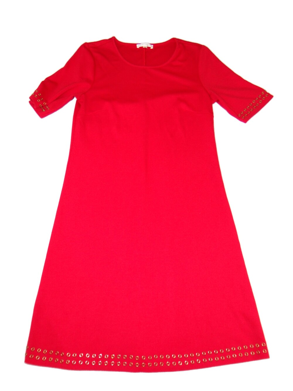 Spense Red Dress Gold Eyelet Detail Elbow Sleeve